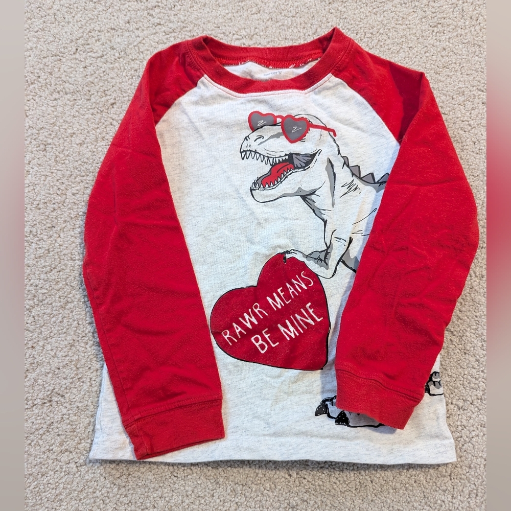 Carter's Long Sleeve Red and White Dinosaur Raglan Tee Size 5T